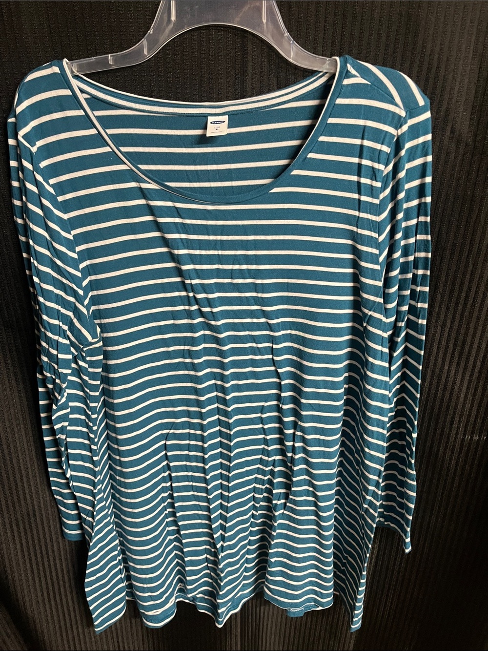 Old Navy Teal and White Striped Long Sleeve Scoop Top